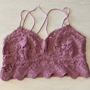 Free People Adella Purple Floral Lace Crochet Cross-Back Bralette Women’s Size M
